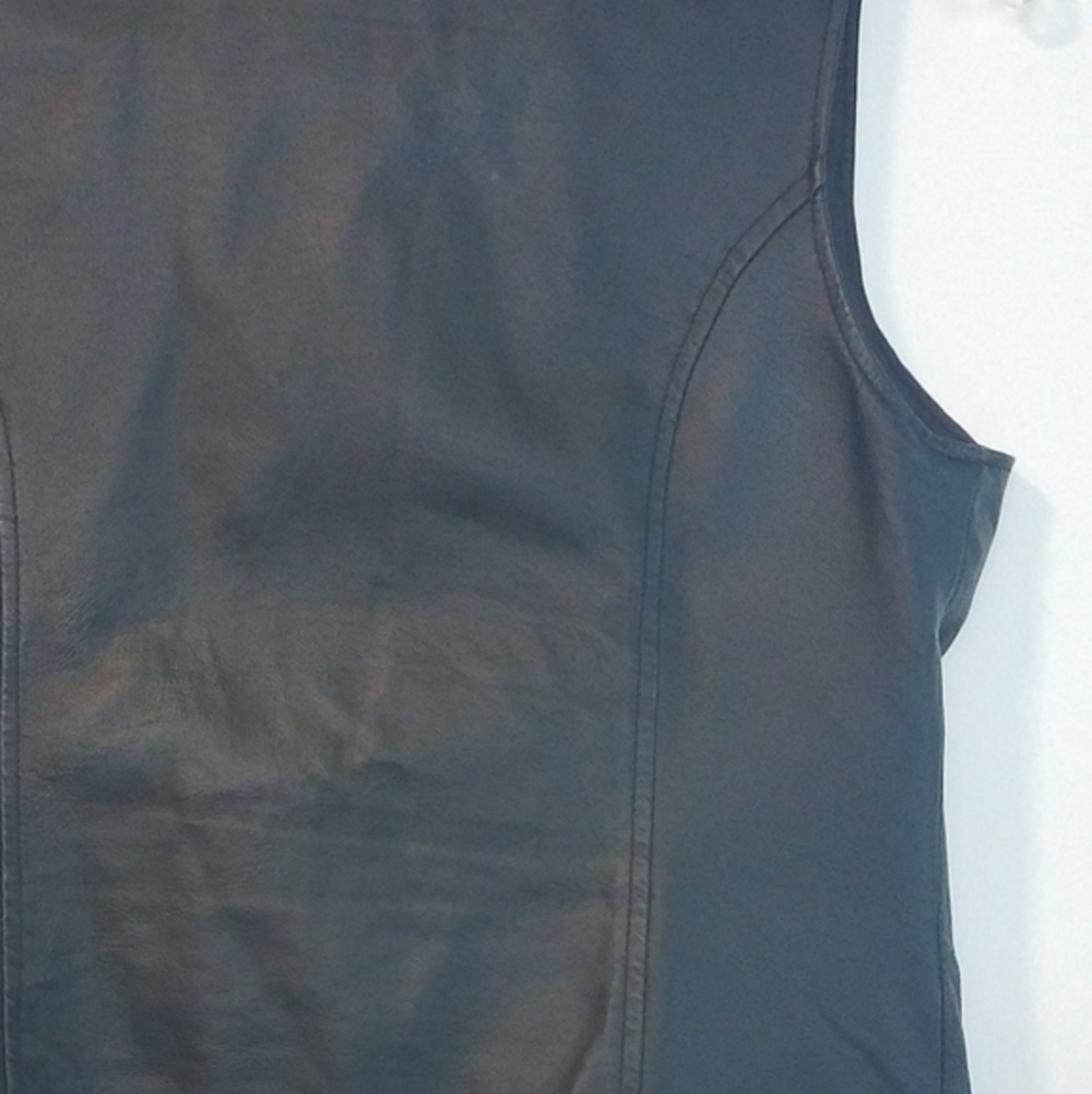 Black Zip Front Vintage Leather Biker Vest Women’s Size L Sleeveless Moto Jacket - Picture 4 of 10